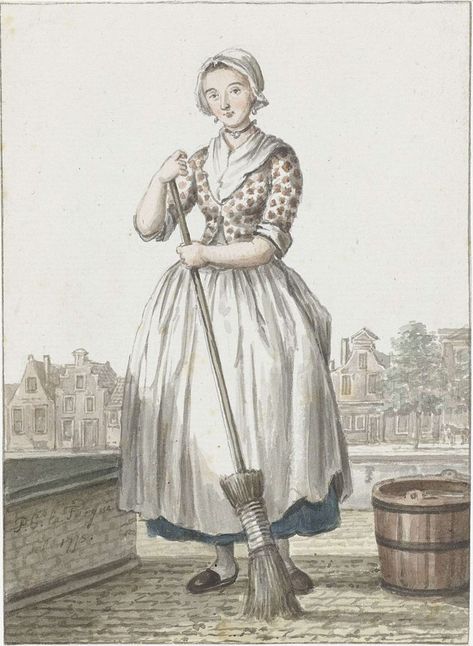 18th Century Working Woman, 1770s Fashion, Woman Cleaning, 18th Century Womens Fashion, Colonial Clothing, 18th Century Women, 18th Century Portraits, 18th Century Dress, 18th Century Costume