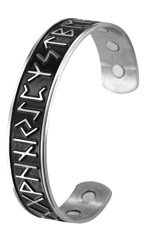 PRICES MAY VARY. RUNE PATTERNS Fashion Designs,non-discoloring and never deform Stainless steel Material,Looks great and fashionable on both Men & Women (Unisex). Different colors to match any attire, style & mood. RARE EARTH MAGNETS Each bracelet contains 2, high-quality rare earth magnets delivering over 12000 Gauss. Reduce neuropathy pain, fatigue & muscle tension. Improve blood circulation, energy, balance, and sleep. ONE ADJUSTABLE SIZE will fit most sized wrists at 2.52" diameter. Comes pa Rune Vichinghe, Bangle For Men, Magnetic Therapy Bracelets, Magnetic Therapy, Viking Runes, Best Gifts For Men, Viking Jewelry, Celtic Jewelry, Magnetic Bracelet