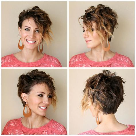 Short Brunette Hair, Trendy We Fryzurach, Kort Bob, Long Pixie Hairstyles, Flat Iron Curls, How To Curl Short Hair, Penteado Cabelo Curto, Short Curly Hair, Pixie Hairstyles