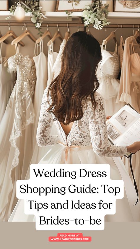 A bride-to-be looking at wedding dresses in a bridal shop, surrounded by a variety of gowns in different styles and fabrics. How To Find The Perfect Wedding Dress, When Should You Buy Your Wedding Dress, How To Choose A Wedding Dress, Wedding Dress Appointment Tips, Wedding Dress Tips, How To Pick A Wedding Dress, Wedding Dress Chart, What To Wear Wedding Dress Shopping, Ideas For Wedding Dress