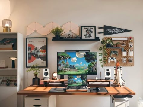 Office Design Inspo, Pc Setup Ideas, Ikea Home Office, Small Game Rooms, Desk Setup Ideas, Setup Inspiration, Office Vibes, Cozy Desk, Home Setup