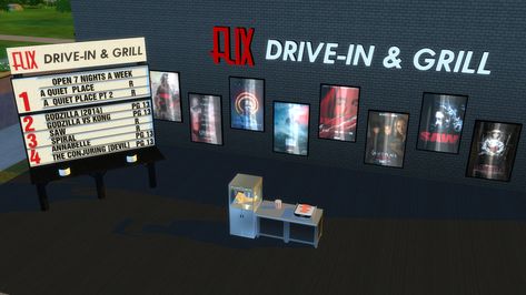 Sims 4 Drive In Movie, Sims 4 Movie Theater Cc, Cinema Movie Theater, Hot Dog Roller, Drive In Movie Theater, Godzilla 2014, Popcorn Machine, Popcorn Bucket, Drive In Theater