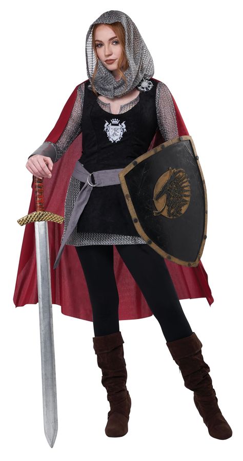 PRICES MAY VARY. Costume Includes: Tunic, Dress, Hood, Belt, Cuffs, Cape, (2) Medallions Women's Small (6-8): Chest 36", Waist 27", Hips 37", Height 67", Up to 125LBs Tunic hood and Dress are all separate pieces. Sword and Shield not included Costume Chevalier, Costume Viking, California Costumes, Knight Costume, Viking Costume, Chainmail Dress, Female Knight, Costume Store, Costume Themes