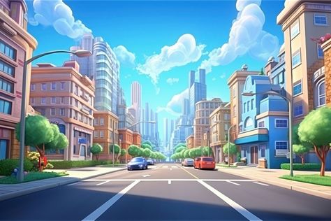 Cloud Scenery, Car Landscape, City Isometric, Buildings Aesthetic, Cartoon Street, Baby Nursery Decals, Image Cloud, Cartoon City, Street Background