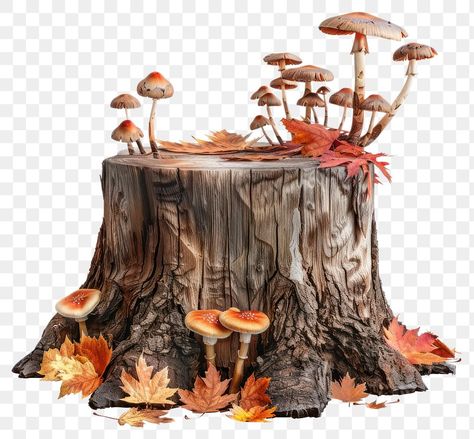 Mushrooms On Tree Stump, Dry Tree Drawing, Tree Stump Mushroom, Tree Stump Art, Mushroom Png, Mushroom Tree, Art Fundamentals, Dry Tree, Mushroom Plant