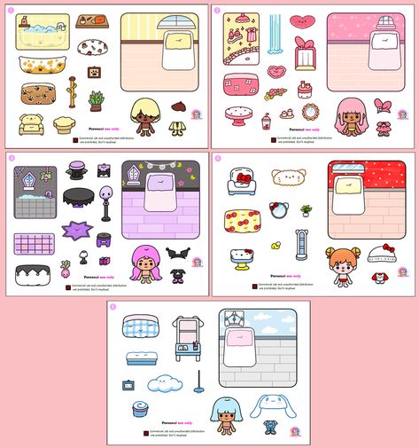 Paper Craft Printable Sanrio, Paper Crafts Printable Sanrio, Toca Boca Sanrio, Sanrio Printables, Paper Toys Template Sanrio House, Paper Templates Free Printable Crafts, Sanrio Doll House Printable, Hello Kitty Foldable Print, Toca Boca Room