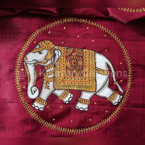 Fabric Tanjore Painting, Tanjore Painting Blouses, Thanjavur Painting On Blouse, Tanjavur Painting On Blouse, Thanjavur Painting On Fabric, Tanjore Blouse Painting, Tanjore Painting On Blouses, Tanjore Painting On Fabric, Elephant Fabric Painting