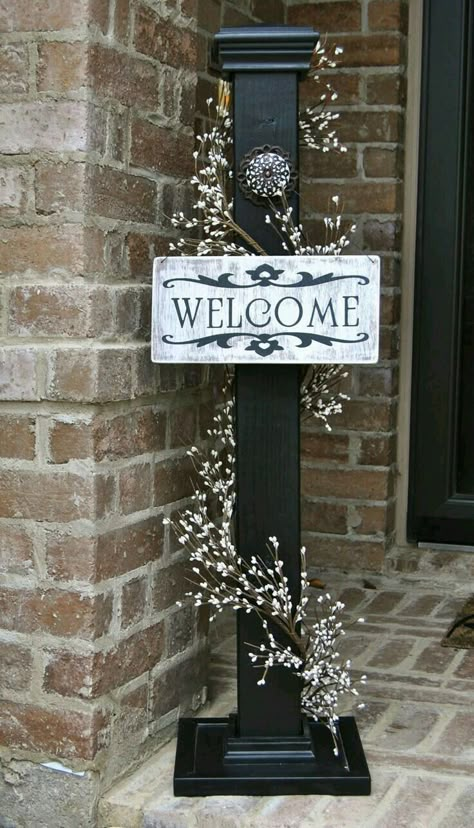 Welcome Signs Front Door, Welcome Post, Porch Posts, Rustic Porch, House With Porch, Front Porch Decorating, Open The Door, Rustic Signs, Candy Land Christmas