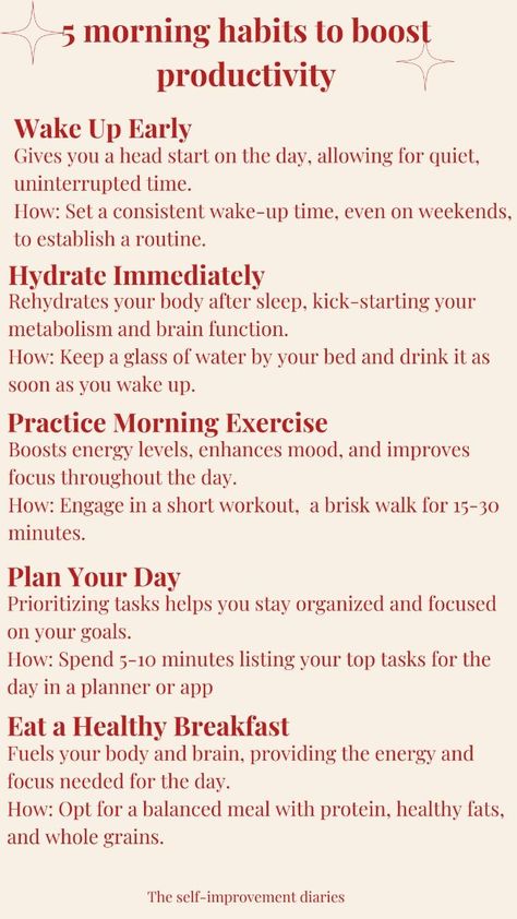 Incorporating these habits into your morning routine can set a positive tone for the rest of the day and significantly boost your productivity. Fall Morning Routine, Healthy Habits Motivation, Building Habits, Healthy Morning Routine, Morning Habits, Boost Energy Levels, Mood Enhancers, Boost Productivity, Healthy Lifestyle Inspiration