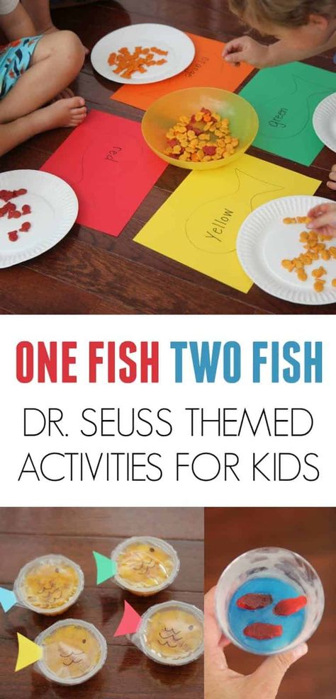 orange One Fish Two Fish Activities, Fish Activities For Kids, Fish Art Projects For Kids, Dr Seuss Preschool Activities, School Tricks, Book Themed Activities, Dr Seuss Preschool, Dr Seuss Classroom, Dr Seuss Activities