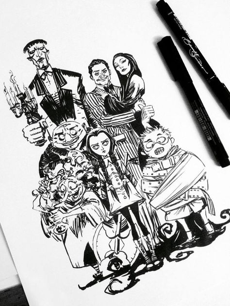 http://edufrancisco.deviantart.com/art/The-Addams-Family-584397548 Addams Family Tattoo, Mini Tela, Addams Familie, Gomez And Morticia, Adams Family, Family Drawing, The Addams Family, Family Coloring, Family Tattoos