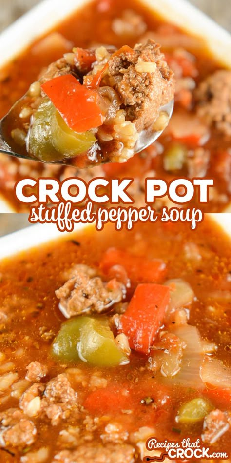 Crock Pot Stuffed Pepper Soup, Stuffed Pepper Soup Crockpot, Slow Cooker Stuffed Pepper Soup, Peppers And Rice, Crockpot Stuffed Peppers, Slow Cooker Stuffed Peppers, Stuffed Pepper, Pepper Soup, Crockpot Soup Recipes