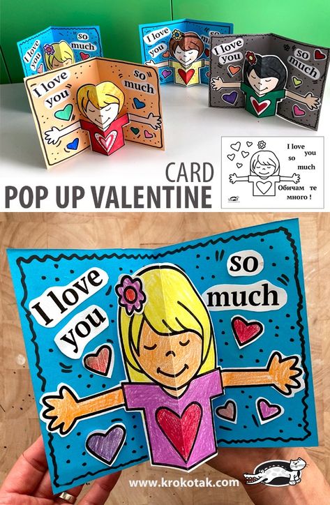 krokotak | POP UP VALENTINE CARD Valentines Pop Up Cards For Kids, Valentines Day Pop Up Card Diy, Pop Up Hearts Card, Diy Valentines Day Cards For Kids Pop Up, Diy Pop Up Mother’s Day Cards, Pop Up Valentine Cards, Diy Pop Up Cards, Parents Day, Mother's Day Diy