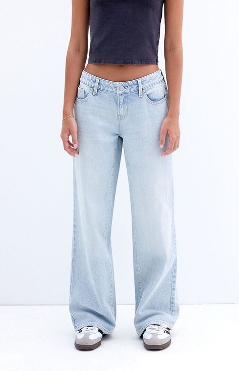 Introducing the Light Indigo Low Rise Wide Leg Jeans from PacSun – your go-to denim for both style and sustainability. Crafted from sustainably sourced cotton, these jeans offer a perfect blend of on-trend style and comfort with their low-rise fit, wide leg openings, and relaxed slouchy fit.Model is wearing a size 26Model measurements: 5’7” height, 30” bust, 23” waist, 33” hipLearn more about PacSun eco items PacSun Womens Light Indigo Low Rise Girlfriend Jeans - Blue size 33 Pacsun Low Rise Jeans, Clean Clothes Aesthetic, Cute Low Rise Jeans, Pacsun Clothes, Pacsun Outfits, Low Rise Wide Leg Jeans, Light Blue Denim Jeans, Trending Clothes, Wide Legged Jeans