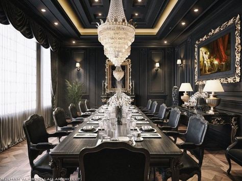 Mafia House Aesthetic, Mansion Aesthetic, Mansion Living, Black Dining Room, Luxury Dining Room, Elegant Dining Room, Mansion Interior, Dream House Rooms, Bad Design