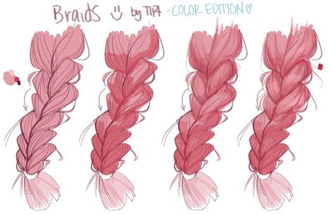 Drawing Braids Tutorial, Hair Toturial Drawing, Braids Digital Art, Braided Hair Drawing Reference, Braid Hair Drawing, Braid Drawing Reference, Braids Reference, Braid Drawing, Braids Drawing