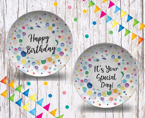 "Celebration Plate Super Fun, Great Gifts Please choose the 10\" plate or 10x14\" Platter DETAILS: Thermoset Polymer Plastic Plate- BPA & Melamine Free, Dishwasher Safe, Microwave & Oven Safe Mug - Break and Chip resistant - Contains NO Melamine or formaldehyde - BPA- free - FDA safe for food contact - 100% manufactured in the U.S.A. using U.S.A. components Celebration Plate/You Are Special Party Plate/Happy Birthday Plate/Milestone Birthday/Birthday Plate/Confetti Bday Plate/Anniversary Plate" You Are Special Plate, Birthday Plate Ideas, Personalized Christmas Plates, Happy Birthday Plate, Creative Birthday Ideas, Personalized Birthday Plate, Celebration Plate, Birthday Plates, Clay Painting