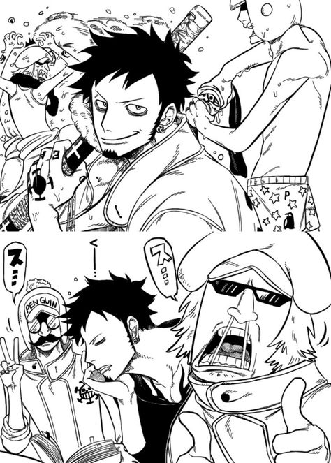 Heart Pirates Trafalgar D Water Law Shachi Penguin One Piece Trafalgar Law Heart Pirates, Heart Pirates Fanart, Penguin X Shachi One Piece, Law X Penguin, One Piece Shachi, Shachi And Penguin, Penguin And Shachi, Heart Pirates One Piece, Shachi One Piece