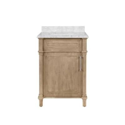 Home Decorators Collection Aberdeen 24 in. W x 22 in D Vanity in Antique Oak with Carrara Marble Vanity Top in White with White Basin-Aberdeen 24AO - The Home Depot Coastal Powder Room, Oak Wood Stain, Carrara Marble Countertop, Small Bathroom Vanities, Sink Basin, Marble Vanity, Marble Vanity Tops, Cultured Marble, White Sink