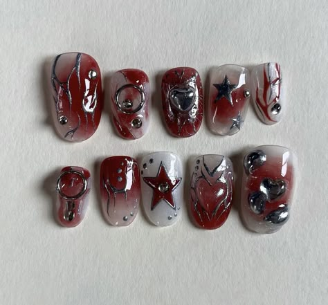 Simple Nails Red And Black, Donnie Darko Nails, Gore Nails, Punk Nails, Goth Nails, Grunge Nails, Nail Box, Colorful Nails, Pretty Gel Nails