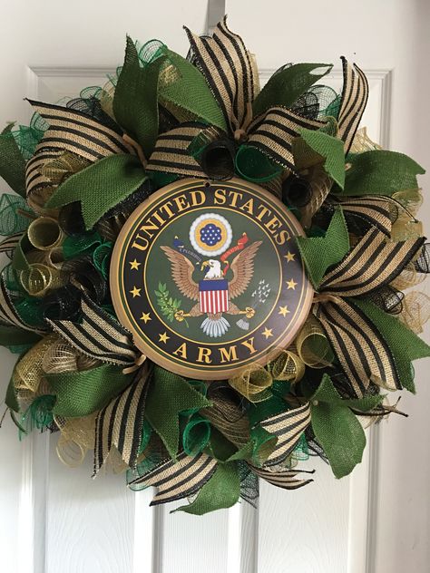 United States Army deco mesh wreath Veterans Day Wreath Diy, Army Wreaths For Front Door, Army Wreath Diy, Veteran Wreath, Veterans Wreath, Wall Wreaths, Army Wreath, Military Crafts, Army Crafts