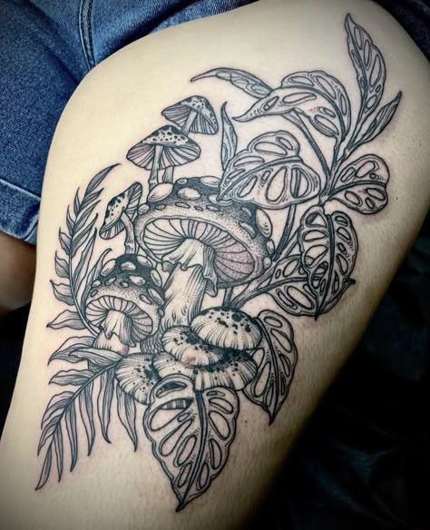 Drake Tattoos, Halloween Sleeve, Plant Books, Nature Sleeve, Plants Tattoo, Plant Tattoos, Mushroom Tattoo, Line Tattoo Ideas, One Tattoo