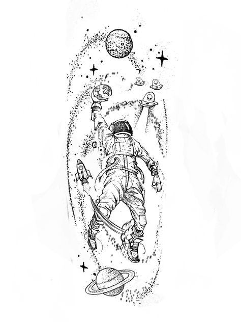 Space Arm Tattoo, Geometric Universe Tattoo, Star Sleeve Tattoo, Greyhound Tattoo, Tattoo Space, Half Sleeve Tattoo Stencils, Half Sleeve Tattoos Forearm, Astronaut Tattoo, Half Sleeve Tattoos Drawings