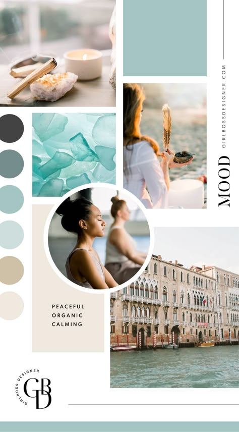 Relaxing Color Palette | Blue Green and Neutral Mood Board Relaxing Green Aesthetic, Neutral Color Palette Mood Boards, Green Blue Mood Board, Relaxing Mood Board, Relaxing Blue Color Palette, Pantone Mood Board, Neutral Summer Color Palette, Calming Mood Board, Blue Green Moodboard