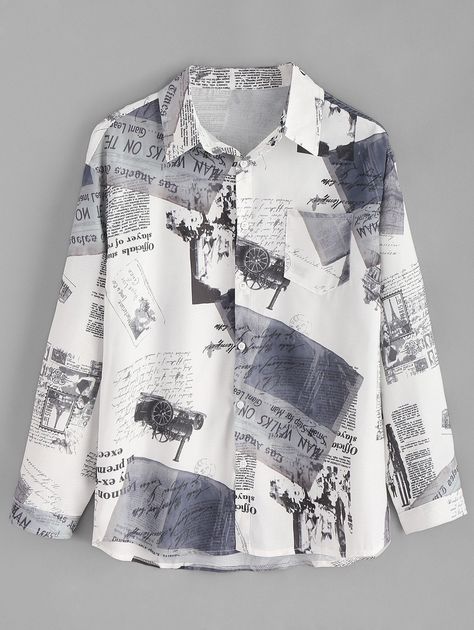 Newspaper Top, Newspaper Shirt, Retro Newspaper, Mens Shirts Online, Newspaper Print, Mens Fashion Wear, Vintage Newspaper, Men Shirt Style, Fashion Design Clothes