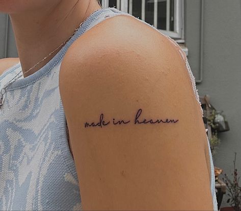 Made In Heaven Tattoo Women, Made In Heaven Neck Tattoo, Made By Heaven Tattoo, Made In Heaven Tattoo Font, Heaven Made Tattoo, Heavenly Tattoo For Women, Heaven Sent Tattoo, Made In Heaven Tattoo, Heaven Tattoo