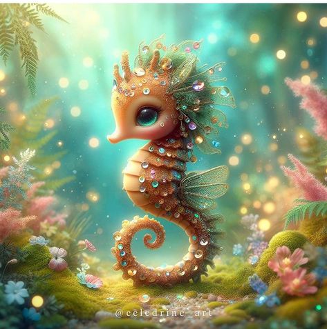 Seahorse Wallpaper Iphone, Cute Seahorse, Mythical Sea Creatures, Magical Animals, Shell Animals, Mythical Creatures Fantasy, Dragon Artwork Fantasy, Fantasy Animals, Big Eyes Art