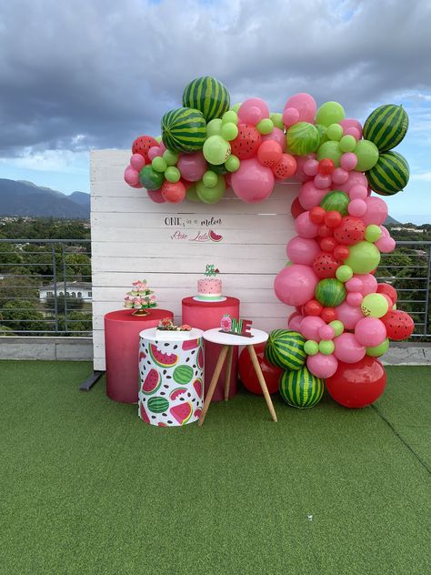 One In A Melon Backdrop, Watermelon Backdrop, Watermelon Party Theme, Baby Shower Watermelon, 2nd Birthday Photos, Watermelon Theme, Baby First Birthday Themes, Baby Gender Reveal Party Decorations, Watermelon Birthday Parties