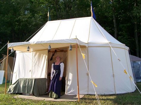 Medieval Encampment, Medieval Tent, California Almonds, Cool Tents, Medieval Life, Camp Furniture, Camping Bed, Camping Glamping, Party Tent