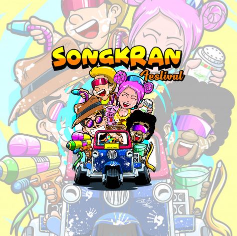 Songkran Festival Design, Songkran Festival Poster, Festival Graphics, Songkran Thailand, People Cartoon, Nightclub Design, Songkran Festival, Vector Poster, Summer Poster