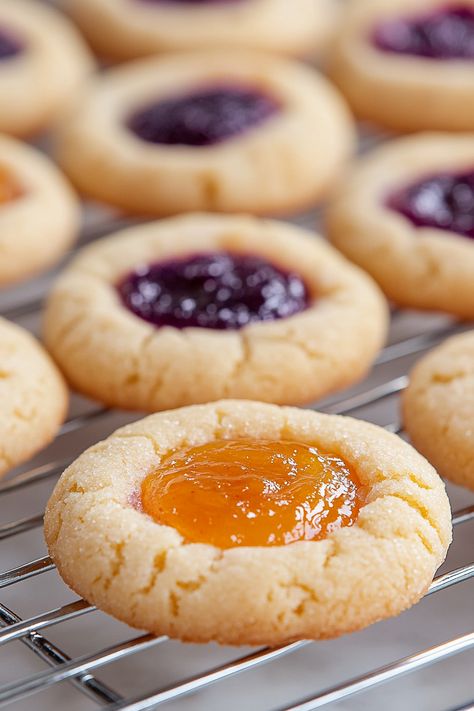 Best Christmas Thumbprint Cookies Thumbprint Cookies With Walnuts Recipe, Fruit Thumbprint Cookies, Christmas Crackle Cookies, Strawberry Pretzel Crumble Cookie, Jelly Cookies Thumbprint, Christmas Jelly Cookies, Apricot Thumbprint Cookies, Thumbprint Cookies Recipe Easy, Twix Thumbprint Cookies