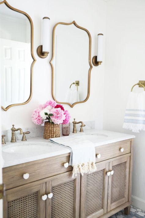 shared bathroom space Sister Bathroom Ideas, Sister Bathroom, Jeffrey Court Tile, Knock Down Wall, Old Bathtub, Jeffrey Court, Select Blinds, Towel Rug, Vanity Area