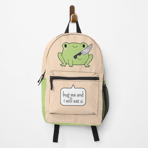 "Cute Frog With A Knife" Backpack by ElectricFangs | Redbubble Cute Frog Stuff, Frog With A Knife, Frog Fashion, Frog Clothes, Frog Things, Frog Stuff, Amazing Frog, Knife Bag, Frog Decor