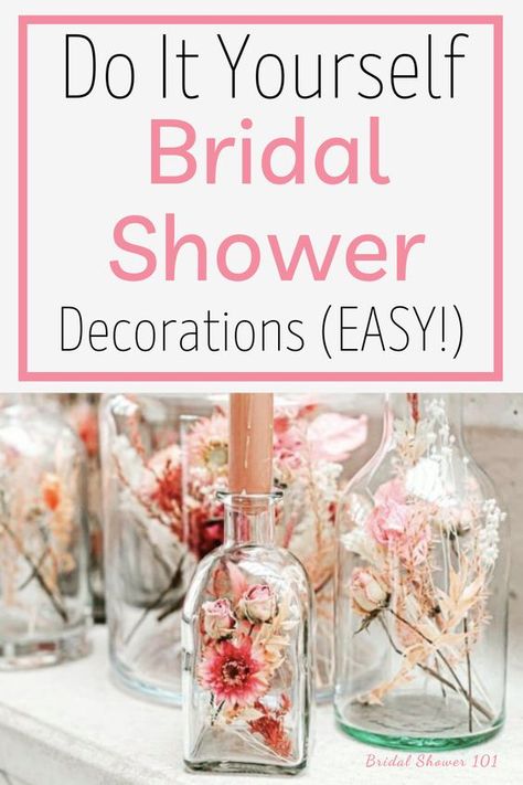 Simple Wedding Shower Decorations Easy Diy, Simple Bridal Shower Table Decorations, Table Decorations For Bridal Party, Bridal Shower Centre Piece Ideas, Centerpieces For Bridal Shower Tables Flowers, Bridal Shower Dollar Store Ideas, Bridal Shower Decor On A Budget, Decorating For Bridal Shower Decorations, Bridal Shower Gift Table Ideas Decoration