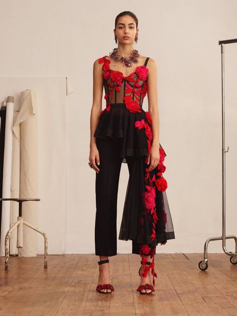 Asymmetrical Corset, Mcqueen Fashion, Rose Embroidery, Black Features, Wild Rose, Embroidery Fashion, Marchesa, Elie Saab, Mode Inspiration