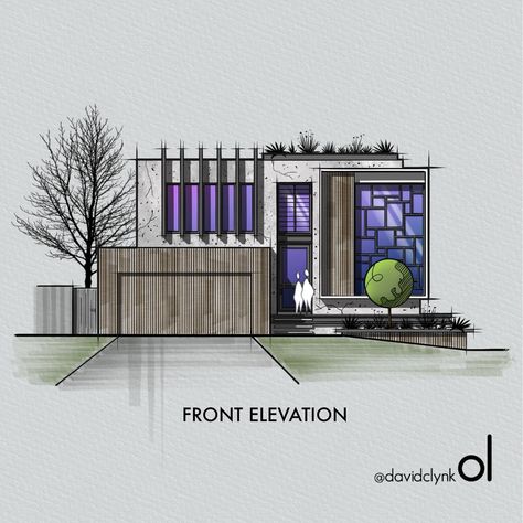 Slope House Design, Interior Design Sketchbook, Architecture Design Presentation, Slope House, Interior Design Student, Small House Elevation, Elevation Drawing, Facade Architecture Design, Architect Design House