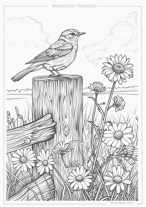 Bird Coloring Sheets, Printable Painting Templates, Painting Supplies List, Bird Coloring, Animals Coloring Pages, Flower Pattern Drawing, Printable Painting, Learn Watercolor Painting, Sharpie Crafts