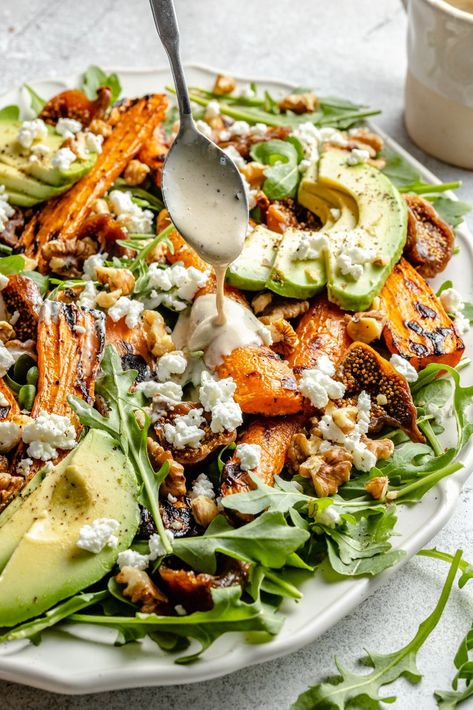 Fig Goat Cheese, Grilled Carrots, Salad With Avocado, Ambitious Kitchen, Grilled Fruit, Fun Salads, Carrot Salad, Tahini Dressing, Dried Figs