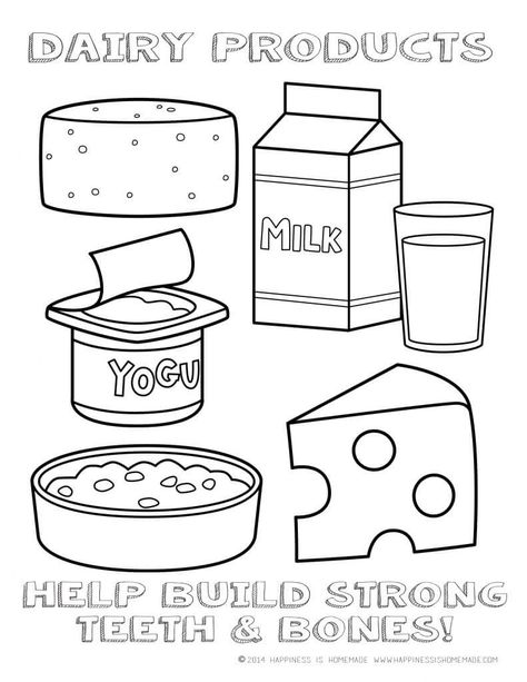 Dairy Foods Coloring Page Healthy Food Activities, Preschool Food, Today Is Monday, Healthy And Unhealthy Food, Nutrition Activities, Food Coloring Pages, Food Activities, Food Pyramid, Food Colouring