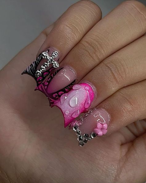 Y2k Halloween, Junk Nails, Weak Nails, Spring Acrylic Nails, Acrylic Nail Set, Punk Nails, Hard Nails, Halloween 3d, Colored Acrylic Nails