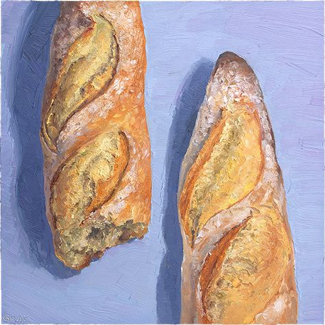 Baguette Painting, Baguette Drawing, Bread Painting, Bread Challah, Bread Baguette, Bread Oil, Food Art Painting, Color Pencil Illustration, Bread Art