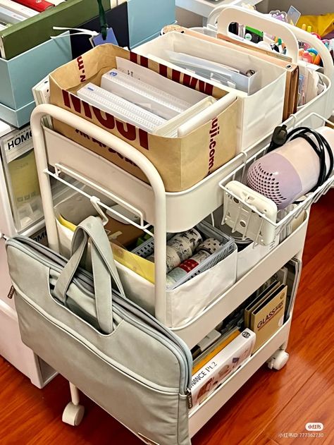 Trolley Cart Ideas, Cart Storage, Stationary Storage, Rolling Utility Cart, Study Desk Decor, Art Studio Room, Basket Organizer, Storage Trolley, Study Room Decor