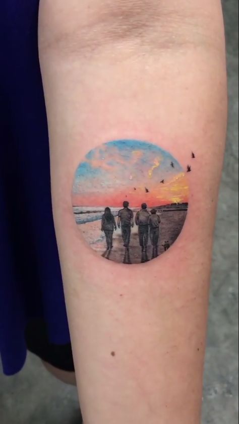 Sunset Memorial Tattoo, Small Nature Tattoo, Classy Tattoos For Women, Hip Tattoo Designs, Sheep Tattoo, Sunset Tattoos, Single Needle Tattoo, Circle Tattoos, Small Tattoos With Meaning