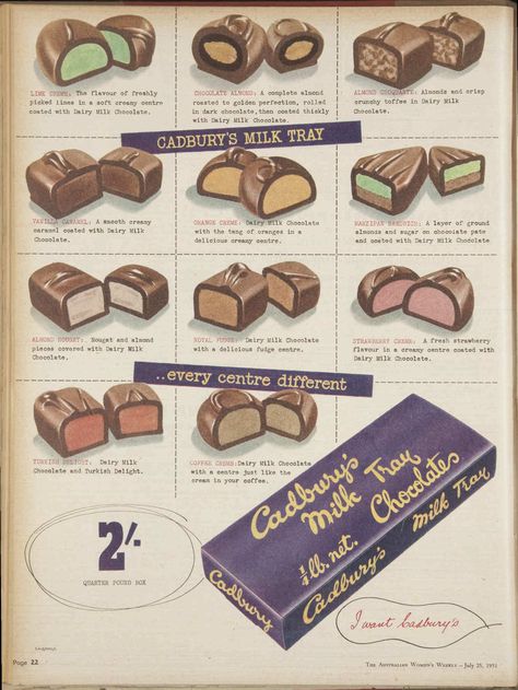 1951 advertisement for Cadbury's Milk Tray chocolates : Free Download, Borrow, and Streaming : Internet Archive Milk Tray, British Sweets, Cadbury Eggs, Vintage Sweets, Retro Sweets, Cadbury Chocolate, Vintage Chocolate, Chocolate Heaven, Vintage Food