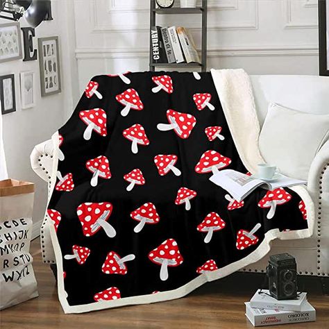 Mushroom Bedroom, Mushroom Blanket, Red Mushrooms, Red Throw Blanket, Plush Throw Blanket, Fuzzy Blanket, Microfiber Blanket, Mushroom Decor, Cute Bedroom Decor