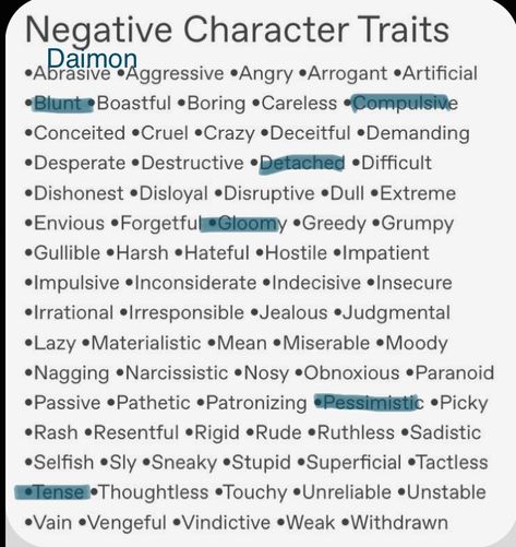 Script Shifting, Negative Character, Positive And Negative Traits, Negative Character Traits, Negative Traits, Character Traits, Character Trait, Writing Art, Sketchbook Art